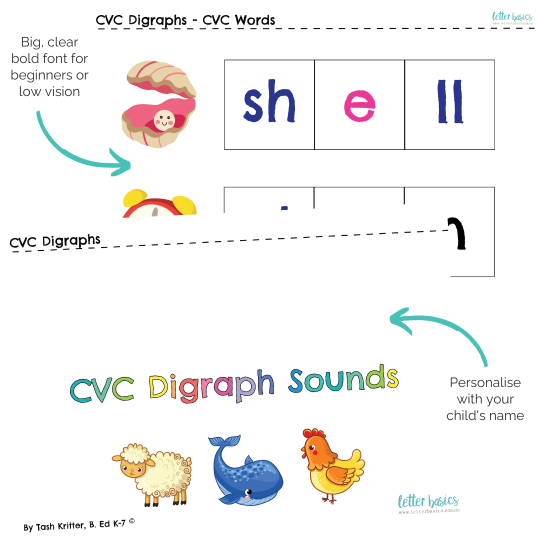 LARGE PRINT: Stage 2: Consonant Digraphs and CVC Words