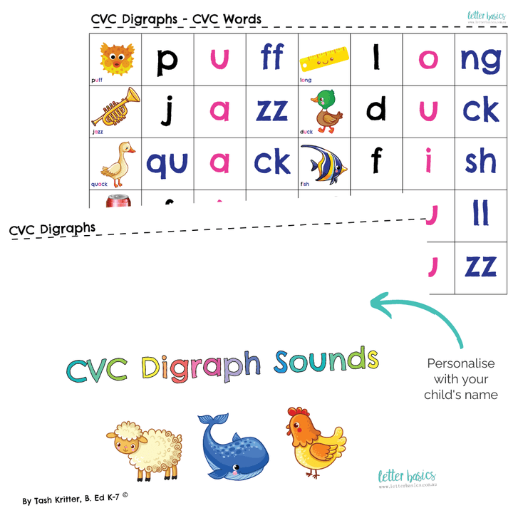CVC spelling digraphs for beginners