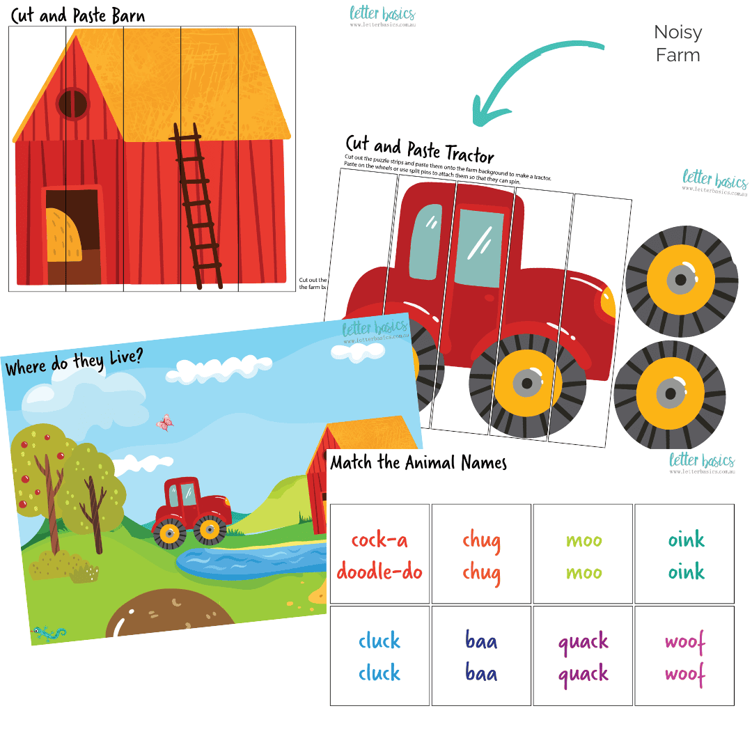 The Noisy Farm cut and paste matching worksheets
