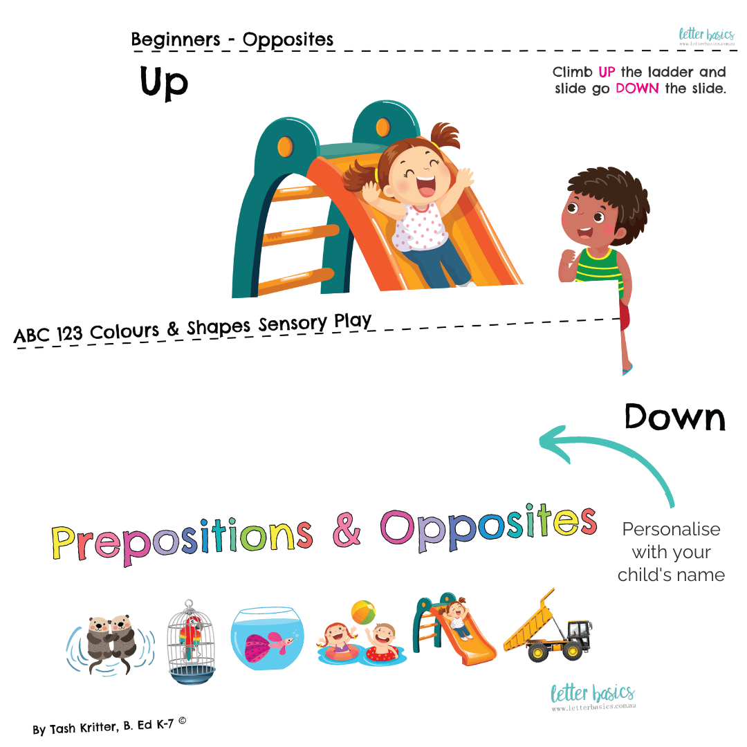 Beginners Opposites and Prepositions printables